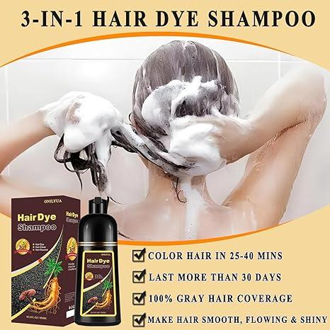 Blonde Brown Hair Dye Shampoo, 100%Covers Gray Hair, 3-in-1 Fast-Acting Long-Lasting Hair Dye Shampoo, 10-15 Minutes to Brown, Easy to Use at Home