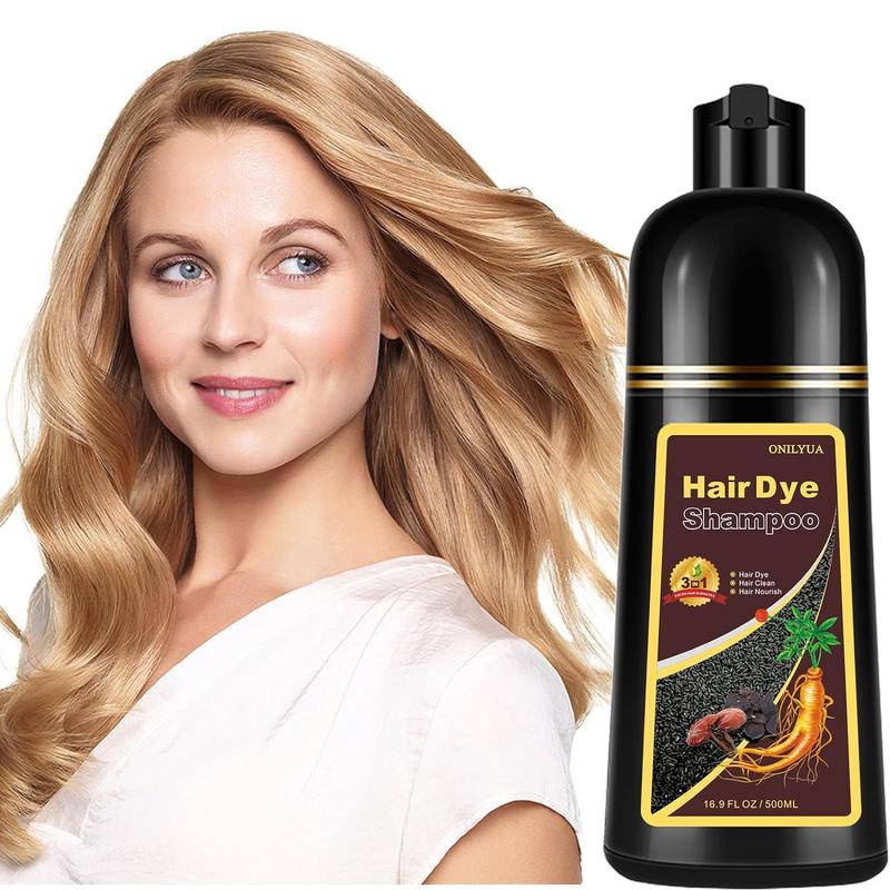 Blonde Brown Hair Dye Shampoo, 100%Covers Gray Hair, 3-in-1 Fast-Acting Long-Lasting Hair Dye Shampoo, 10-15 Minutes to Brown, Easy to Use at Home