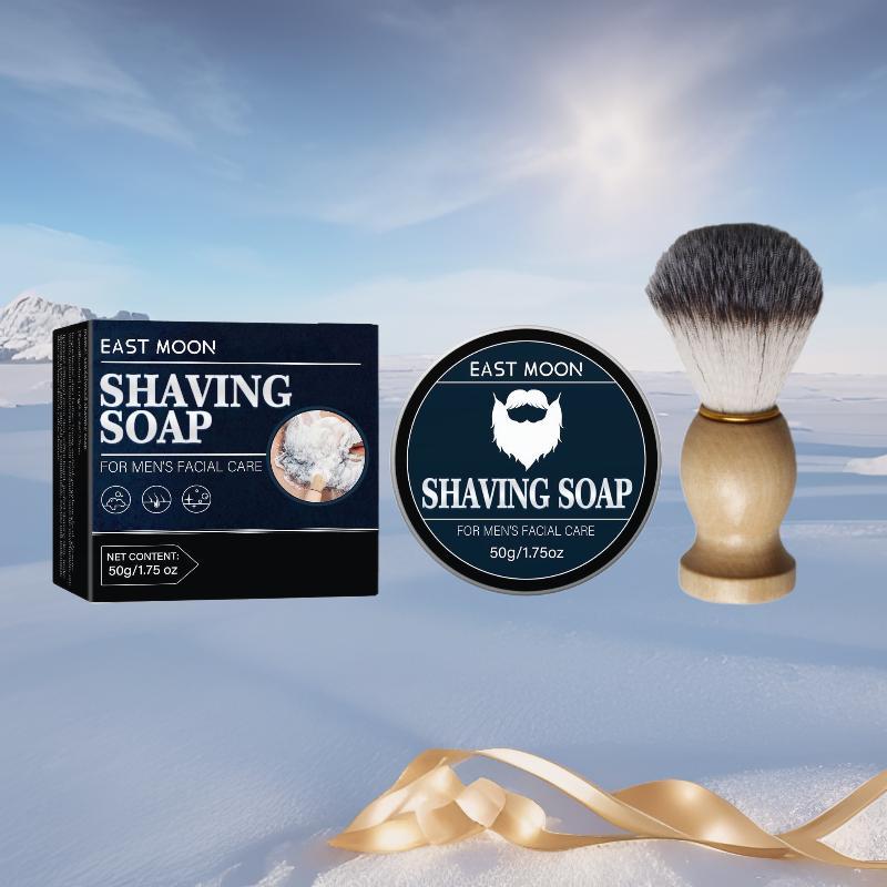 Shaving Soap & Shaving Brush Set, 2 Counts set Natural Non-sticky Shaving Foam with Brush, Professional Shaving Tool for Men