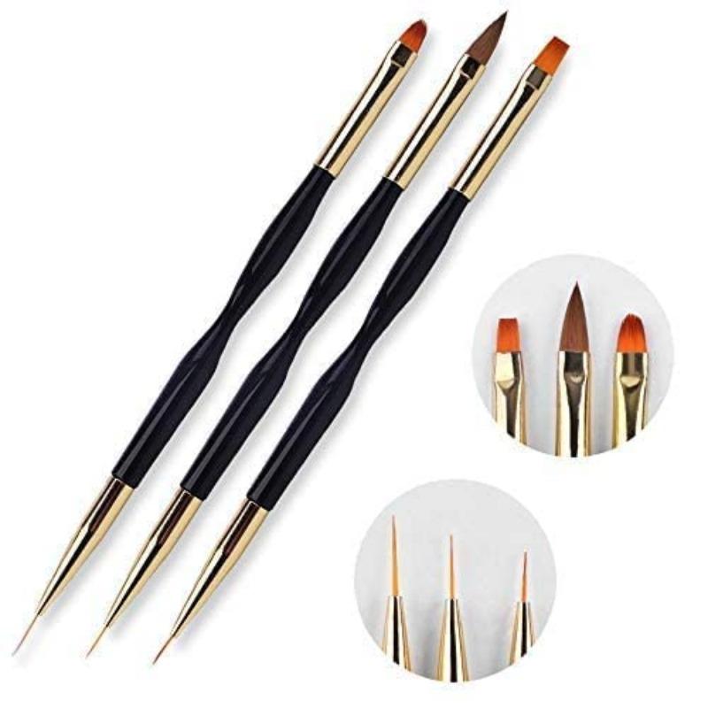 3 Pack Nail Drawing Pen, Dual End Nail Art Pen Brush Acrylic Round Flat Painting Drawing Liner Nail Tools