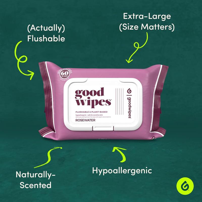 Goodwipe Flushable Wipes – Soothing Botanicals & Aloe – Soft, Individually Wrapped Butt & Feminine Wipes for On-the-Go & Travel Use – Largest Adult Toilet Wipes – Rosewater, 1 pack, 32 count Chamomile Cleansing