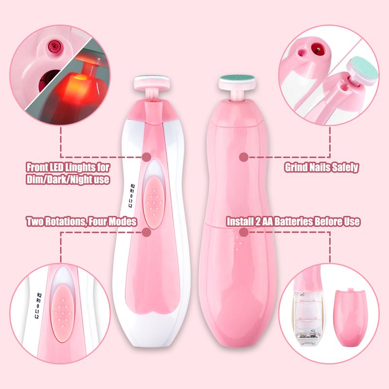 Electric Nail Trimmer, Battery-Powered Nail File Clippers with 6 Grinding Pads for Toenails Fingernails Polishing Trimming, Pink