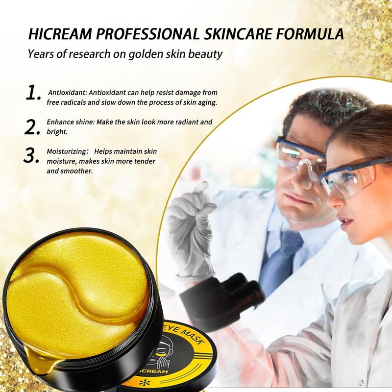 HICREAM 24K Gold and Snail Mucin Hydrogel Under Eye Patches, for Puffy Eyes, Dark Circles, Moisturizing, Fine Lines (60pcs)