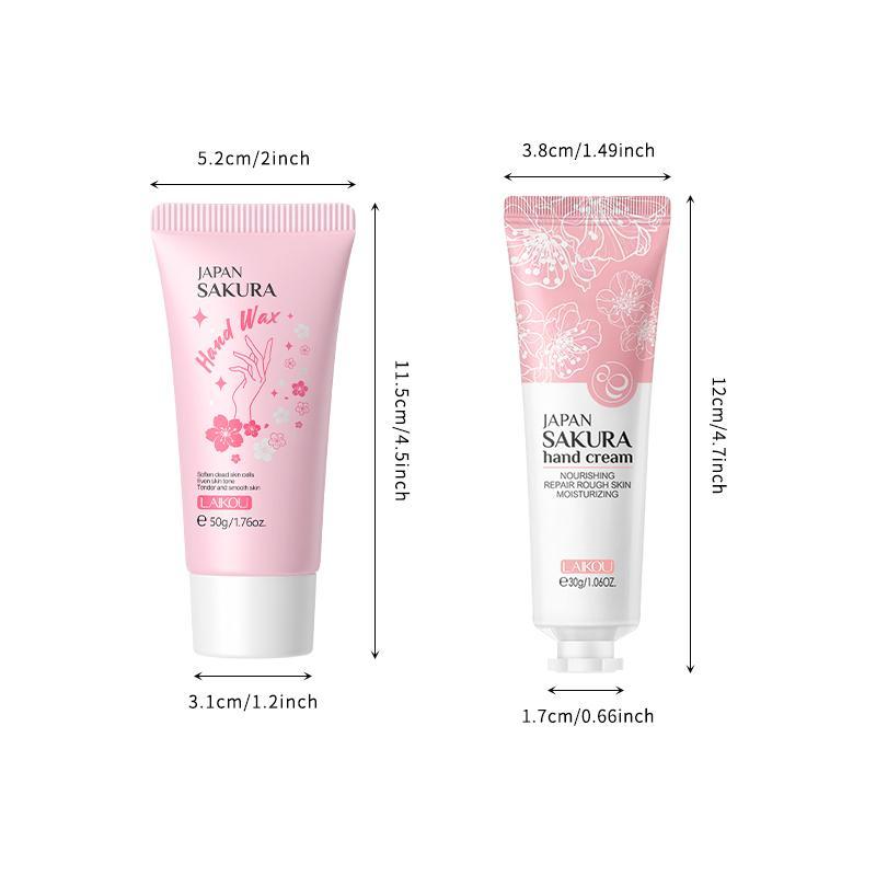 50g Sakura Hand Wax & 30g Hand Cream, 2 Counts set, Peel off Moisturizing Hand Mask & Hand Lotion, Hand Care Set, Christmas Gift