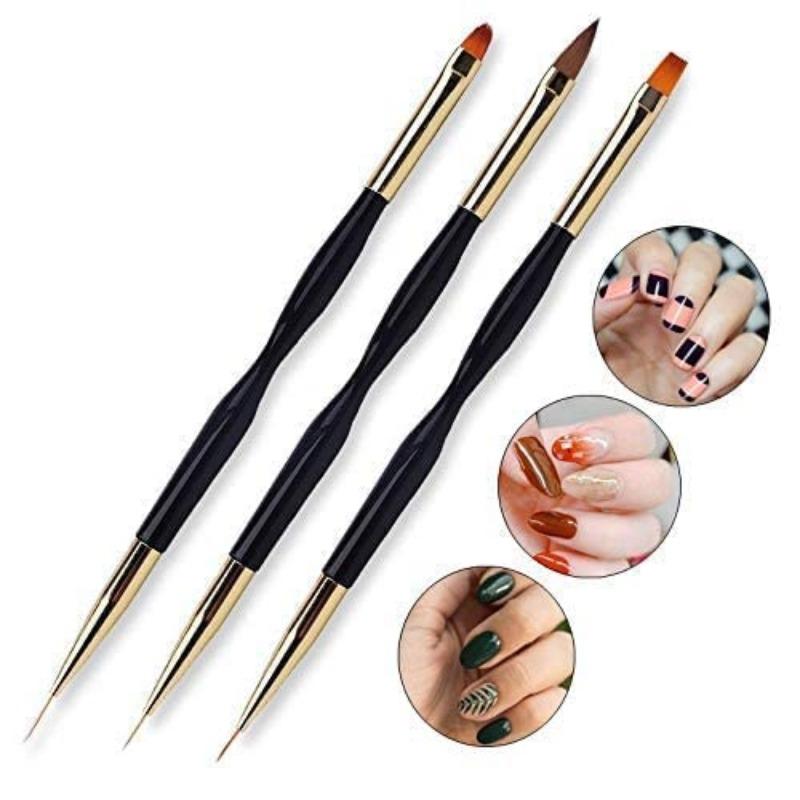 3 Pack Nail Drawing Pen, Dual End Nail Art Pen Brush Acrylic Round Flat Painting Drawing Liner Nail Tools