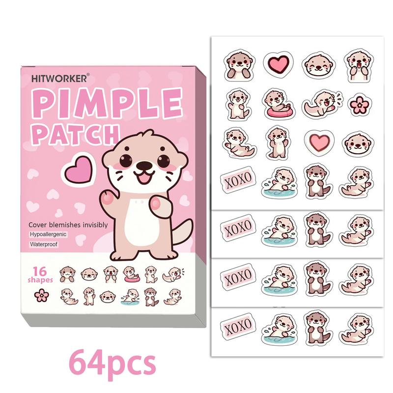 Cute Sea Otter Design Pimple Patch, 64pcs box Heart Pattern Acne Cover Sticker, Facial Skin Care Product for Women & Men, Christmas Gift