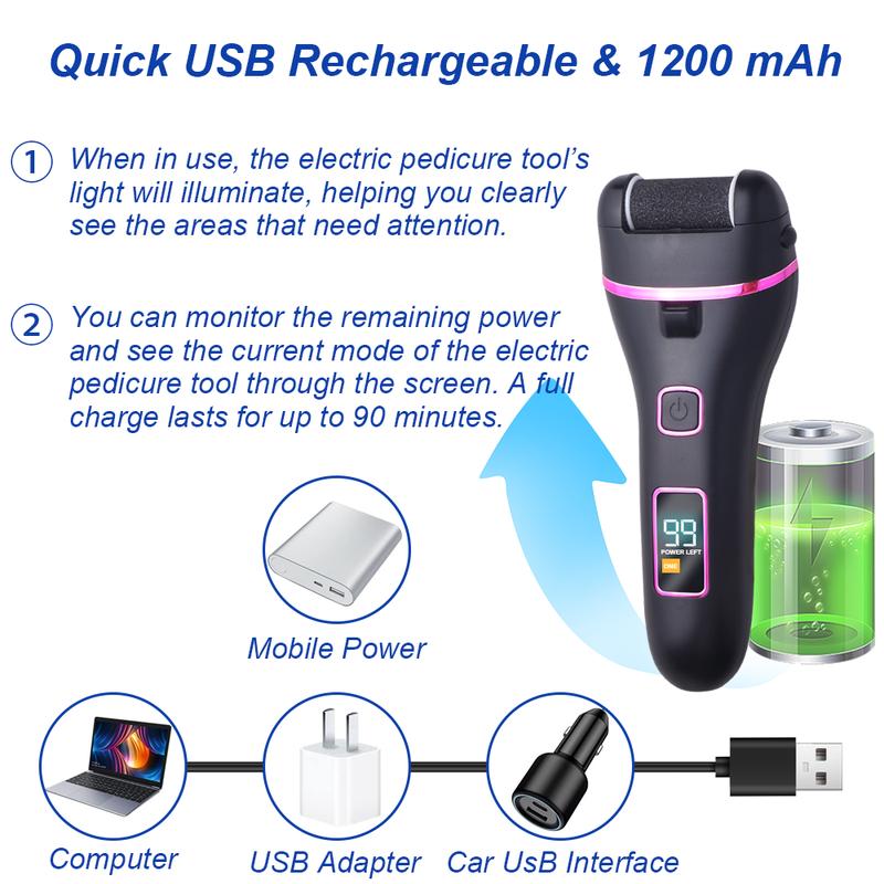 Experience the 2025 Upgrade：Rechargeable Waterproof Electric Foot Callus Remover - 17-in-1 Professional Pedicure Kit with 3 Roller Heads for Hard Skin