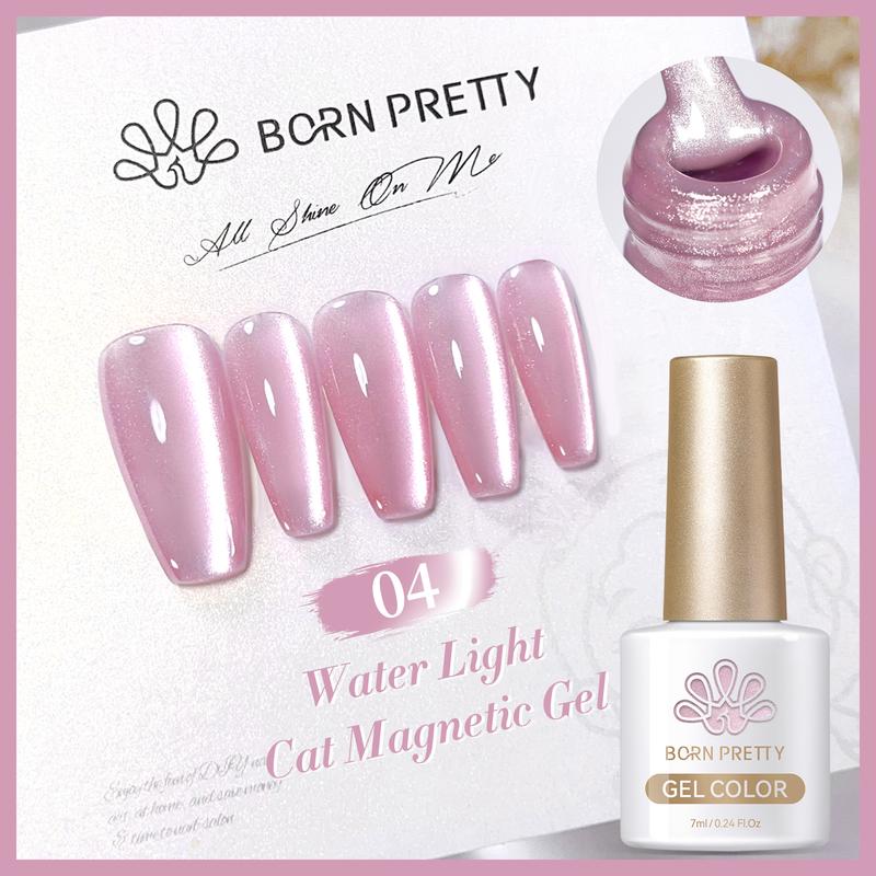 BORN PRETTY Cat Eye Magnetic Gel Nail Polish Water Light Cat Magnetic Eye Gel Jelly Pink Glass Crystal Magnetic Gel Polish Glitter Shimmer Auroras Magnetic Gel Nail Polish LED Gel Nail Art Manicure Kit 6PCS