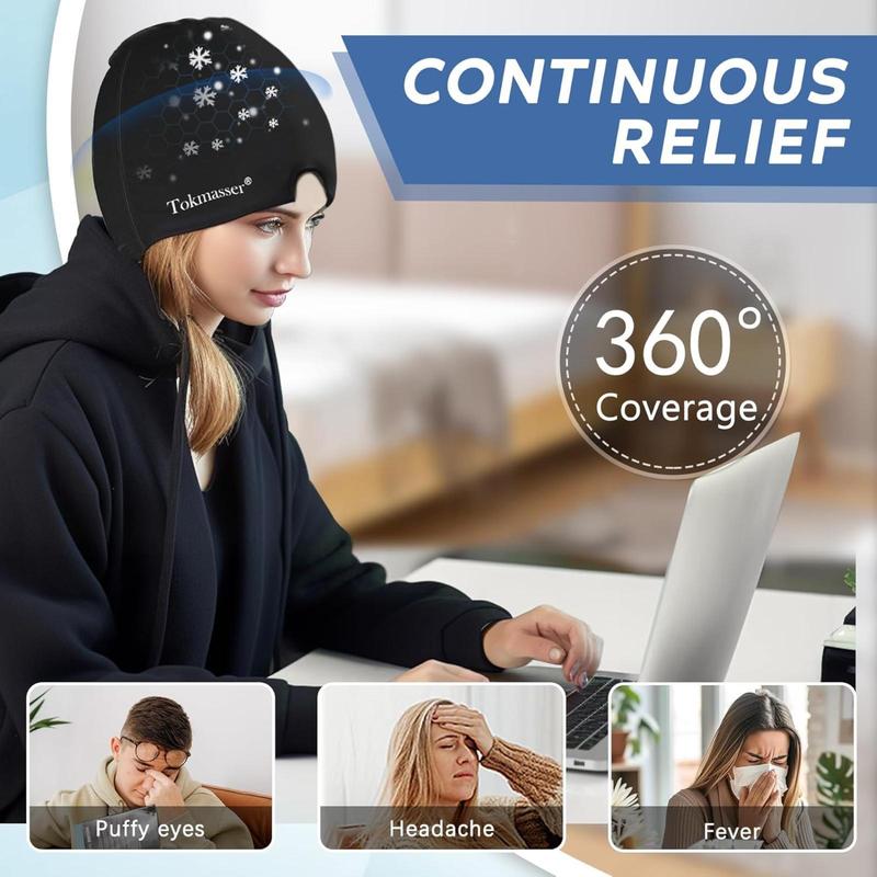 Migraine Headache Relief Cap, Gel Ice Head Wrap, Hot and Cold Therapy, Headache Eyes Mask for Sinus, Puffy Eyes, Tension and Stress Relief (Black)