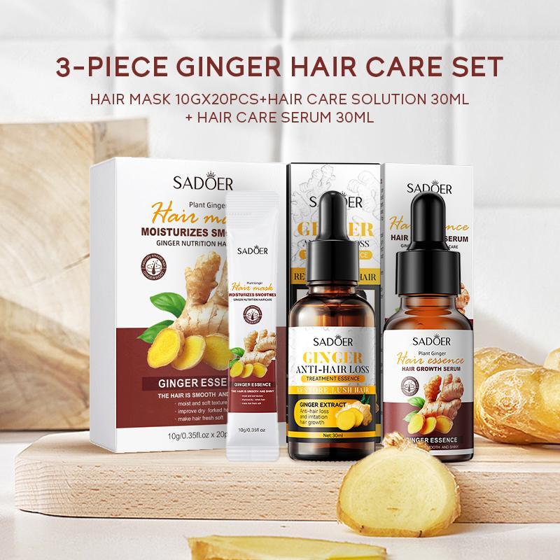 Ginger Hair Care Set, 1 Set Including Hair Mask, Hair Treatment Liquid and Hair Care Serum, Hair Moisturizing & Styling Products, Hair Treatments Supplies for Daily Use, Summer Personal Hair Care Products