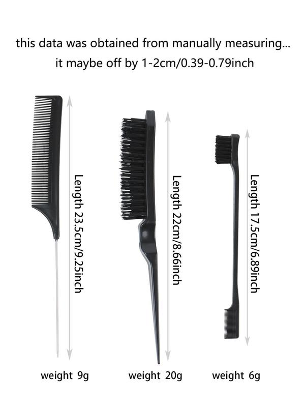 Multifunctional Hair Styling Comb Set, 3pcs Hair Brush Set, Including Rat Tail Comb,Double-sided Edge Eyebrow Brush Comb, and Hair Brush, Professional Hair Salon Tools & Accessories