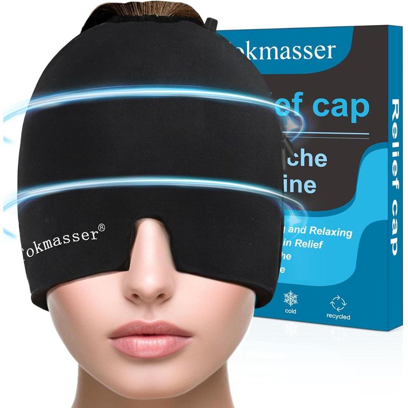 Migraine Headache Relief Cap, Gel Ice Head Wrap, Hot and Cold Therapy, Headache Eyes Mask for Sinus, Puffy Eyes, Tension and Stress Relief (Black)