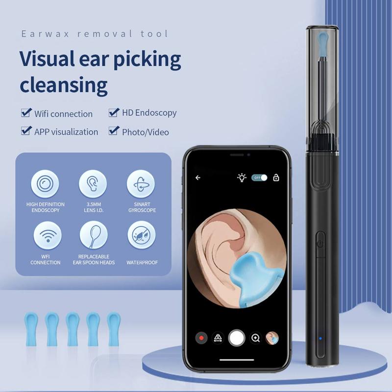 Intelligent Visual Ear Scoop, 1 Box Ear Wax Removal Kit, Ear Cleaner with Camera, HD Ear Scope, Earwax Removal Kit for iOS and Android