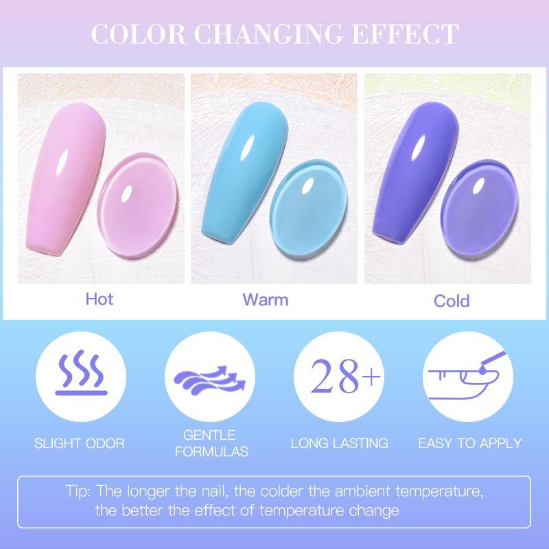 Temperature Color Changing Gel Nail Polish Set, 3 Counts set Glitter Soak Off UV LED Nail Art Gel Varnish, DIY Nail Art & Manicure for Women & Girls, Christmas, Christmas Gift