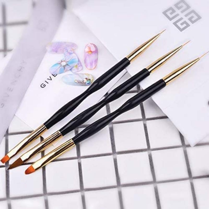 3 Pack Nail Drawing Pen, Dual End Nail Art Pen Brush Acrylic Round Flat Painting Drawing Liner Nail Tools