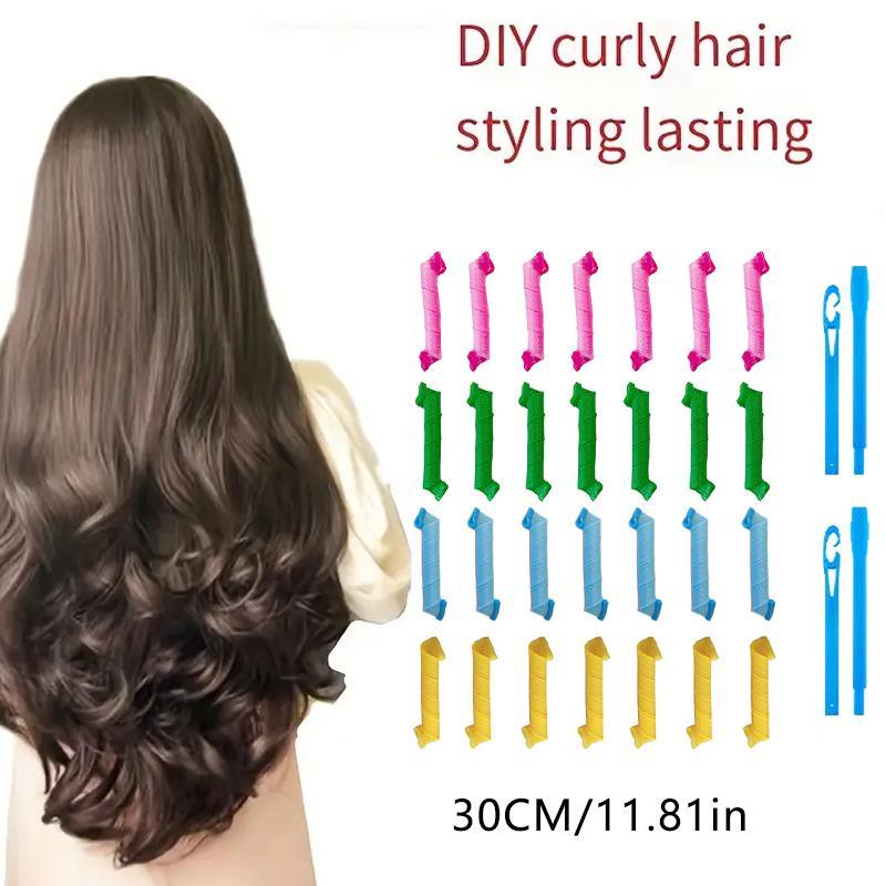 Heatless Hair Curler Set, 28pcs set Spiral Hair Curler Bands with Sticks, No Heat Hair Curling Tool, Hair Styling Tool for Women & Girls