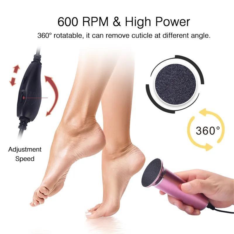 Summer Adjustable Rotatable Electric Foot File with1 Box 60pcs Round Foot File Sandpaper for  Callus Remove Hard Dry Dead Skin  Nail Art Cutics