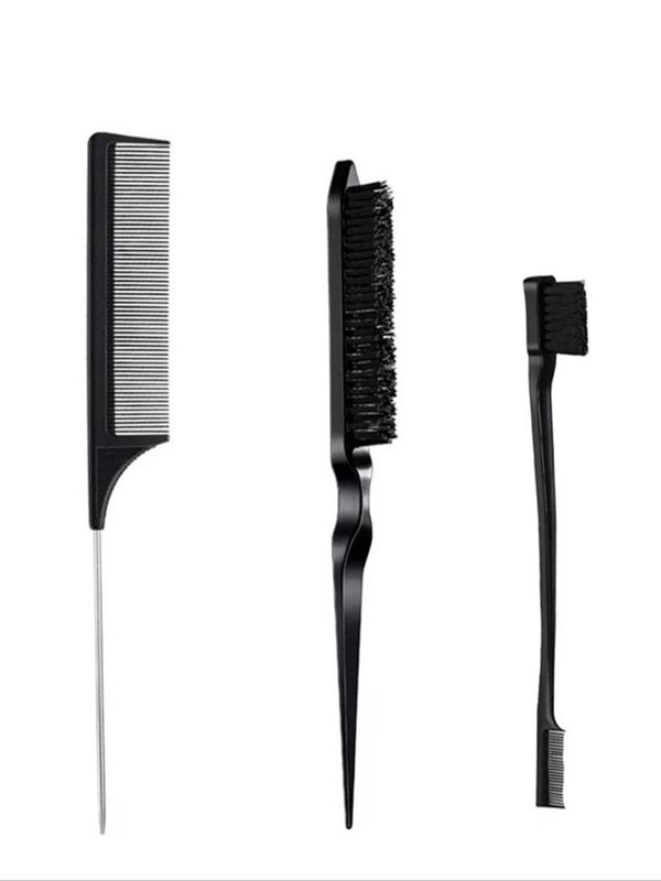 Multifunctional Hair Styling Comb Set, 3pcs Hair Brush Set, Including Rat Tail Comb,Double-sided Edge Eyebrow Brush Comb, and Hair Brush, Professional Hair Salon Tools & Accessories