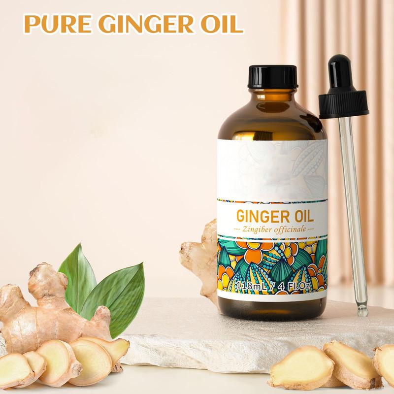 Ginger Oil 4 Fl Oz, Pure Ginger Essential Oil for Massage, Skin, Diffuser - 118ml Body Care Scented