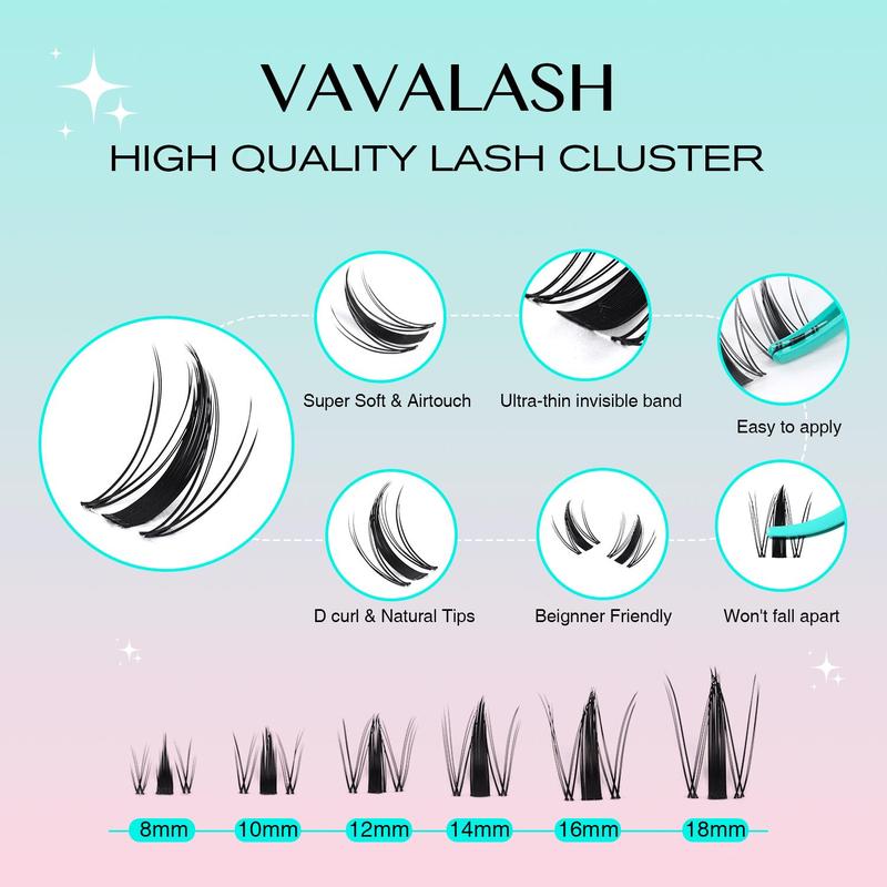 VAVALASH Lash Kit, Wide Thin Lash Band Fuffly Magic Individual DIY Cluster Lashes Kit, Beginner Friendly Waterproof Lash bond For Girls Diy Lash Beauty Makeup At Home Eyelashes Cosmetic Lash Extensions Eyelash Extensions