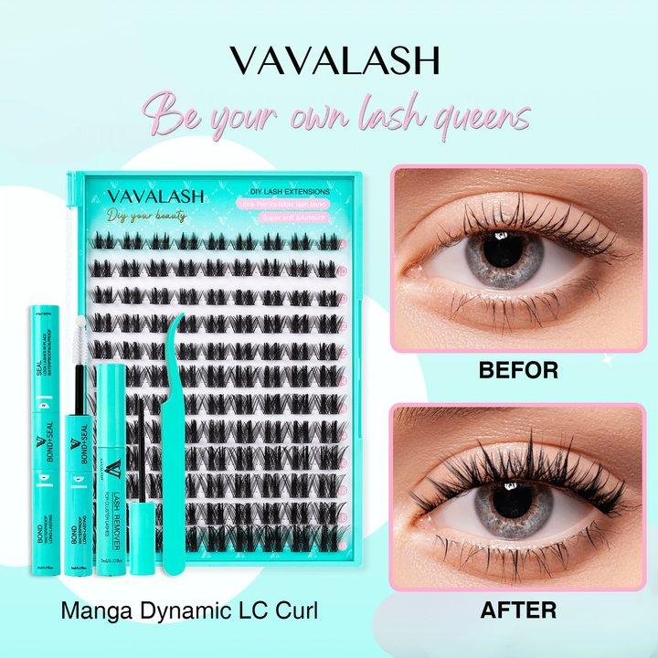 VAVALASH Candy Manga Dynamic LC Curl  Individual Cluster Lash Kit, Beginner Friendly, Wide Ultra-thin Invisible Lash Band, Waterproof Lash bond For Girls Beauty Makeup At Home Eyelashes Cosmetic