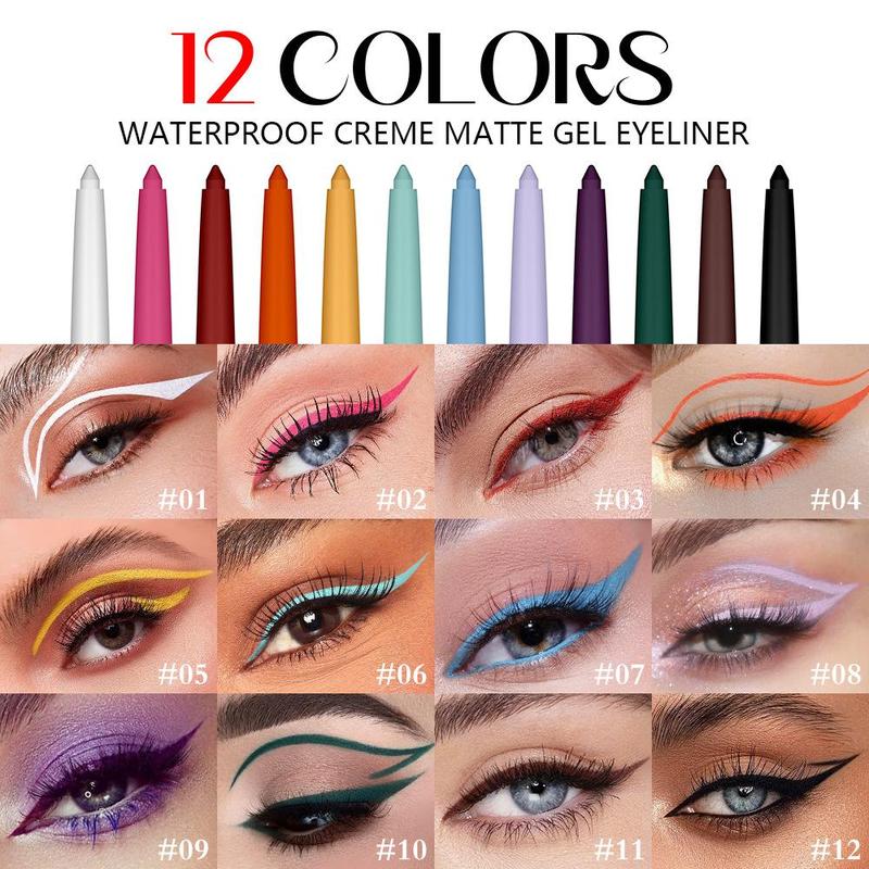 Waterproof Eyeliner Gel Pencil, 12pcs set Long Lasting Shimmering Matte Eyeliner, Professional Daily Makeup Accessories