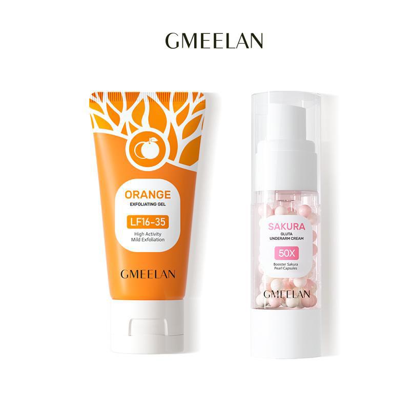 GMEELAN 2pcs Skincare Set With Orange Enzymes Exfoliating Gel 50G Sakura Gluta Underarm Cream 30G