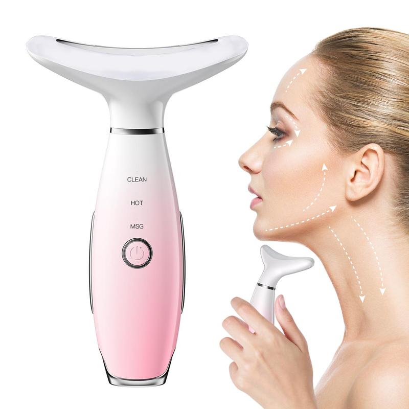 3 Color LED Hot Compress Facial Massager, Portable Rechargeable Facial Skin Care Tool, Professional Facial Beauty Instrument for Women