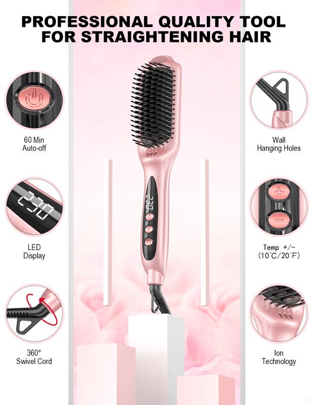 LANDOT Hair Straightener Brush Heated Straightening Brush: Negative Ion Ceramic Hot Hair Brush Straightener for Smooth Frizz-Free Hair,QF-S200