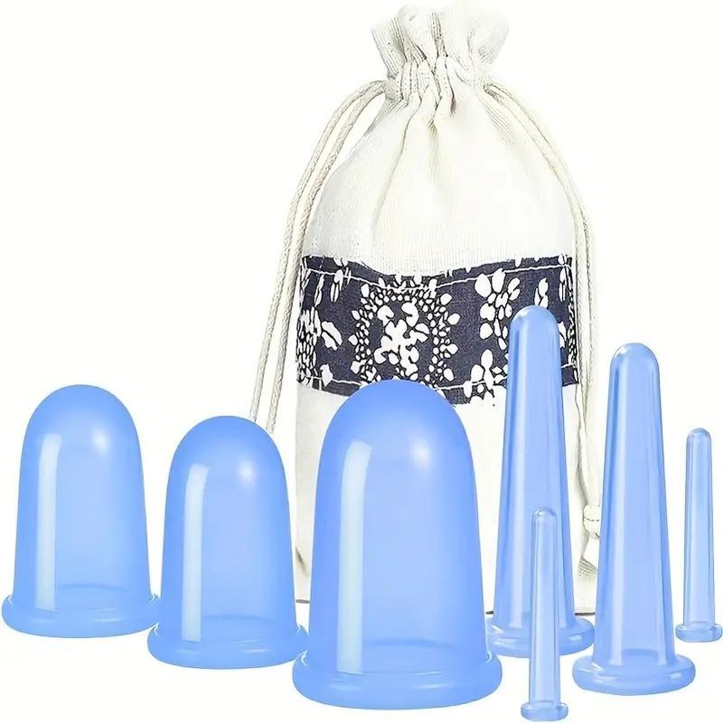 Silicone Suction Cup Set, 7 Counts Clear Vacuum Massage Cup with 1 Count Bag, Portable Heat Therapy Tool with Storage Bag