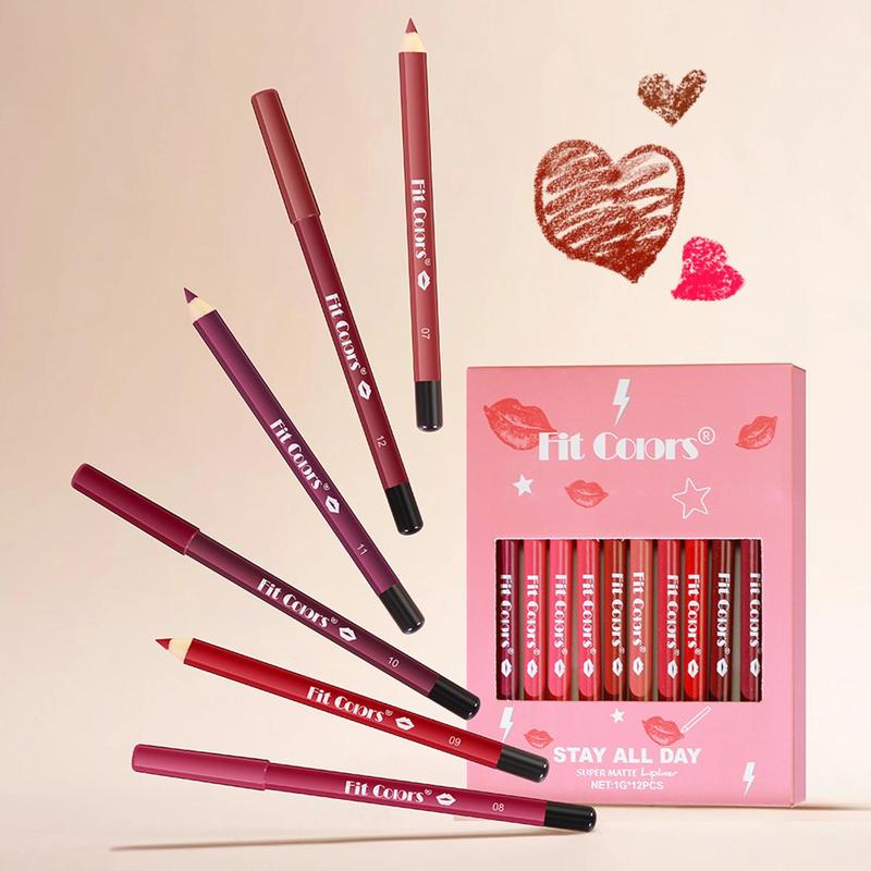 Long Lasting Lip Liner Set, 12pcs set Matte Lip Pencil, Easy Coloring Lip Liner Pen, Suitable for All Occasions Lip Makeup, Girls Makeup Accessories