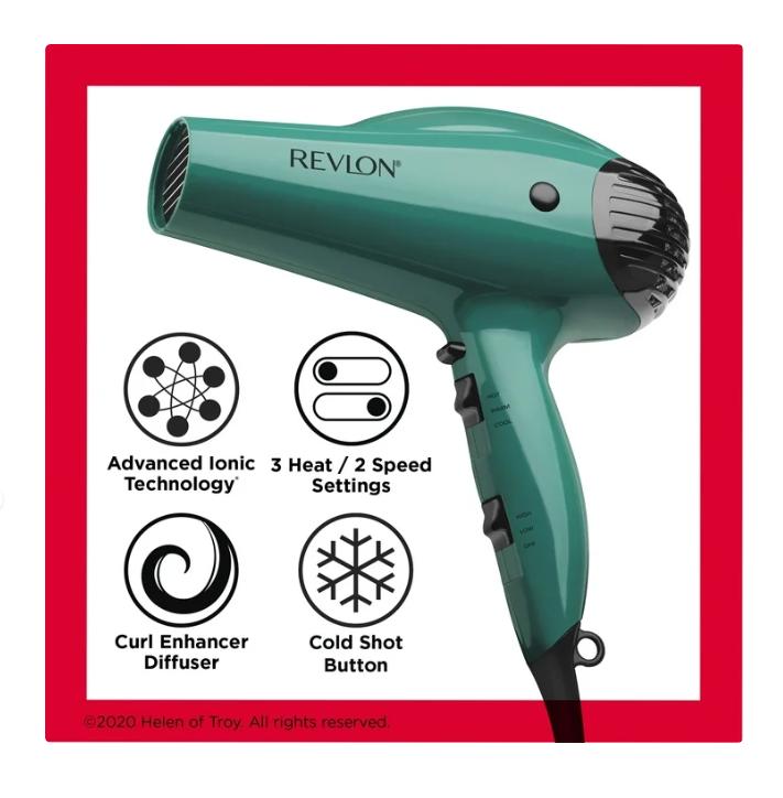 Revlon 1875W IONIC Volume Booster Hair Dryer, Green-Secador de pelo Revlon 1875W IONIC Volume Booster, color verde