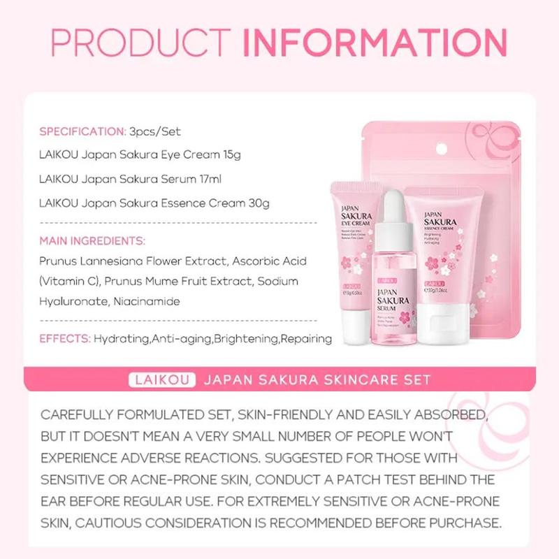 Sakura Facial Skincare Set, Summer Gifts, Facial Serum, Eye Cream & Face Moisturizer, Portable Hydrating Skincare Products, Good Molecules Skincare Travel Sets