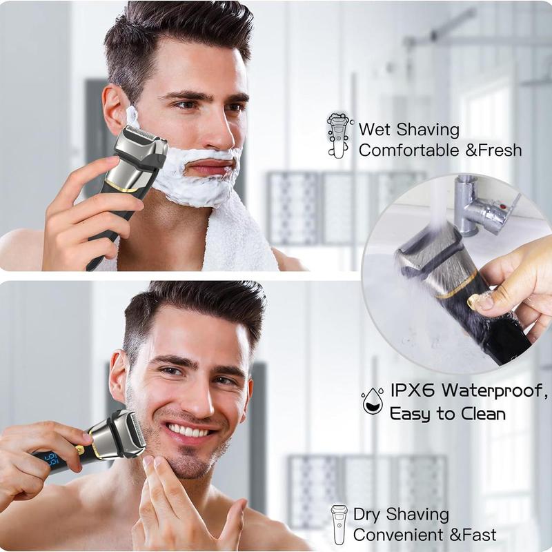 Electric Shaver, 1 Box Rechargeable Waterproof Electric Razor with 3 Floating Blades, Beard & Mustache Trimmer for Men, Men's Grooming Tool