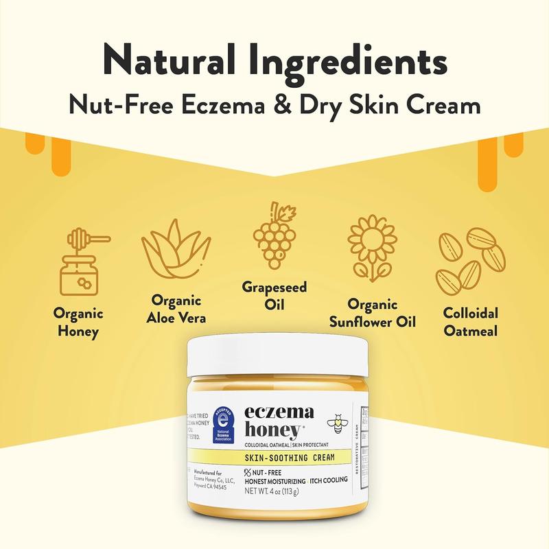 Eczema Honey Nut-Free Skin-Soothing Cream - Honey Lotion For Dry & Sensitive Skin - Natural Eczema Cream for Adults & Kids - Itchy Relief Cream for Eczema, Psoriasis, Dermatitis & More