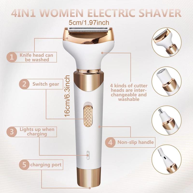 4in1 Electric Hair Removal Machine, 1 Set Portable Rechargeable Hair Removal Tool with Replacement Header, Wet & Dry Hair Removal Machine for Women, Girls, Christmas Gift