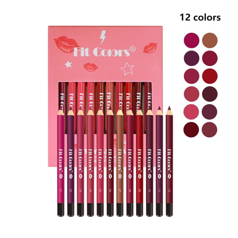 Long Lasting Lip Liner Set, 12pcs set Matte Lip Pencil, Easy Coloring Lip Liner Pen, Suitable for All Occasions Lip Makeup, Girls Makeup Accessories