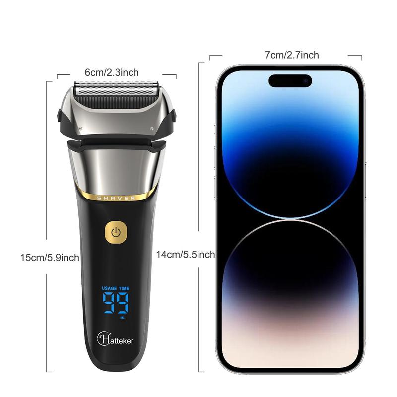 Electric Shaver, 1 Box Rechargeable Waterproof Electric Razor with 3 Floating Blades, Beard & Mustache Trimmer for Men, Men's Grooming Tool