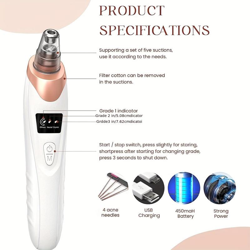 Multifunctional Blackhead Cleansing Tool, 1 Box Electric Blackhead Extractor & Accessories, Blackhead & Deep Pore Cleansing Tool, Skin Care Tool