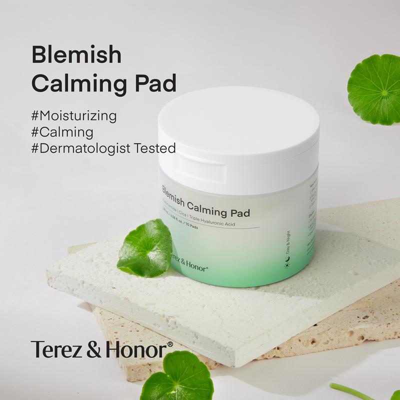 Terez & Honor Blemish Calming Facial Toner Pads Exfoliate Hydrate Improve Uneven Skin Tone Korean Skincare, Cica, Niacinamide, Hyaluronic Acid