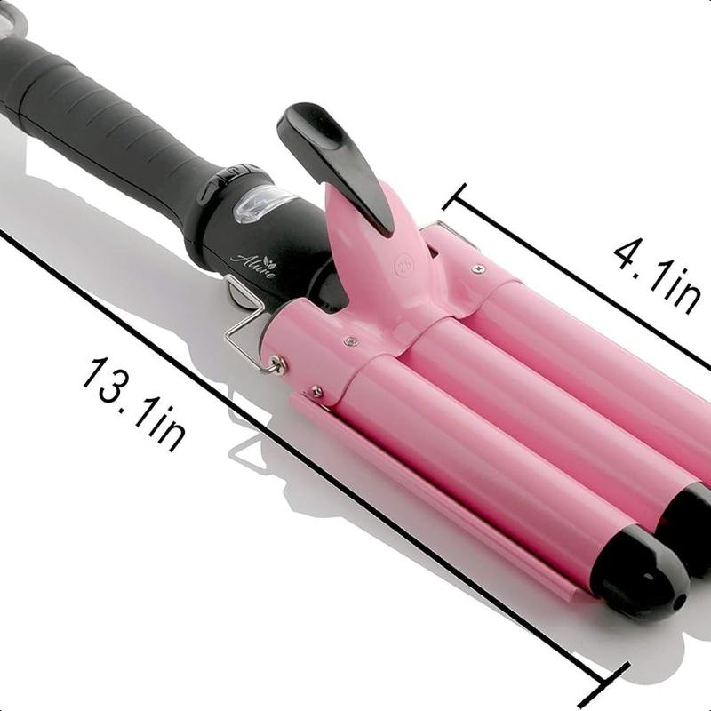 3 Barrel Hair Waver for Beachy Frizz-Free Waves w LCD Temperature Display - 1 Inch Ceramic Tourmaline Triple Barrels, Dual Voltage Crimping Tool