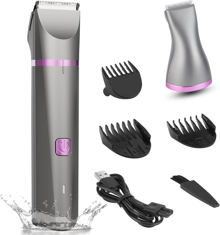 Hair Trimmer for Women Waterproof  Trimmer Electric Shaver for Pubic Hair Legs Arms Removal Personal Trimmer with Snap-in Ceramic Blades IP7X Washable Head,Wet and Dry Use