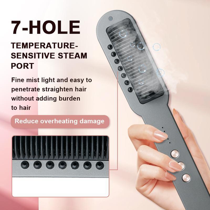 DOMIDO Steam  for Hair, Double layer 7 holes steam outlet Professional Steam  Comb Brush to nourish and protect hair. 2 in 1 Hair  and Curler for Long & Short Hair heated comb Comfort