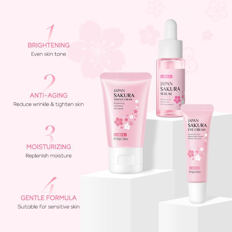 Sakura Facial Skincare Set, Summer Gifts, Facial Serum, Eye Cream & Face Moisturizer, Portable Hydrating Skincare Products, Good Molecules Skincare Travel Sets