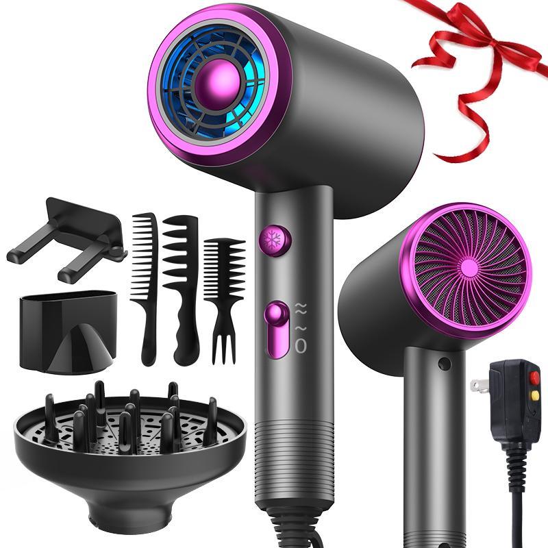 Professional Ionic Hair Dryer, Powerful 1600W Fast Drying Low Noise Blow Dryer with Concentrator Nozzle & Diffuser Attachments for Home Salon Travel