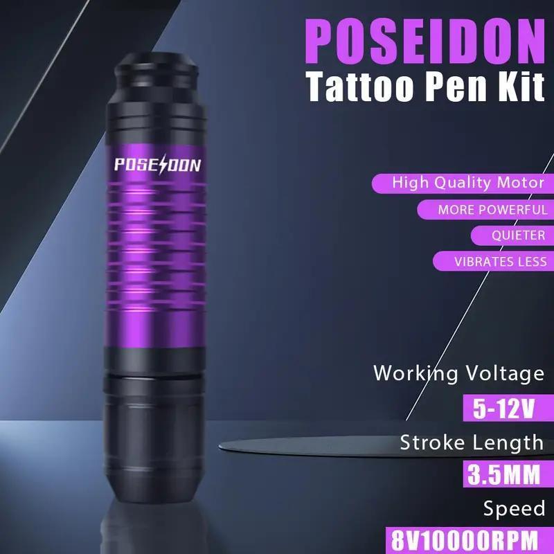 POSEIDON Tattoo Pen Set Motor Tattoo Machine Special Set Practice tattoo machine,Tattoo kit with 20-piece tattoo syringes, tattoo machine kit with wireless tattoo power supply