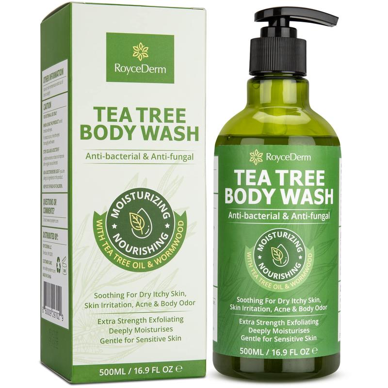 RoyceDerm Tea Tree Body Wash, Antibacterial Tinea Versicolor Body Wash Acne Body Care Cleansing Eczema Skin Care Soap Daily