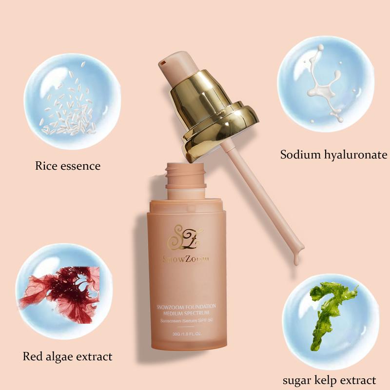 Snow Zoom New Packaging Foundation 4 in 1-Medium Spectrum-Longwearing & Waterproof- SPF 50+-Full Coverage Concealer 1OZ（35ml）