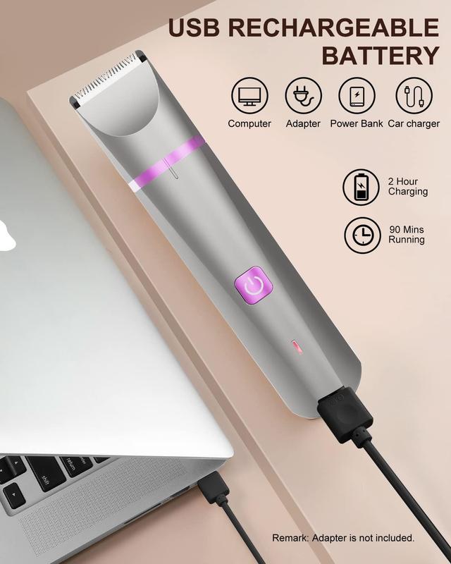 Hair Trimmer for Women Waterproof  Trimmer Electric Shaver for Pubic Hair Legs Arms Removal Personal Trimmer with Snap-in Ceramic Blades IP7X Washable Head,Wet and Dry Use