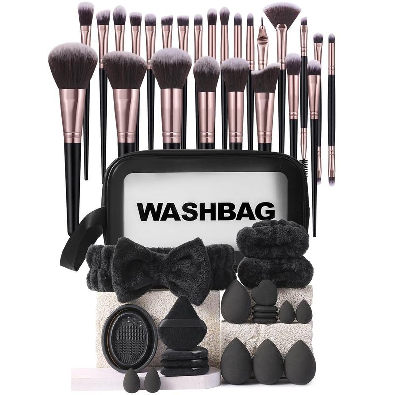 Makeup Tool Set, 46pcs set Makeup Brushes & Sponge & Powder Puff & Brush Cleaning Tool & Headband & Wristband & Wash Bag, Professional Makeup Tools for Women